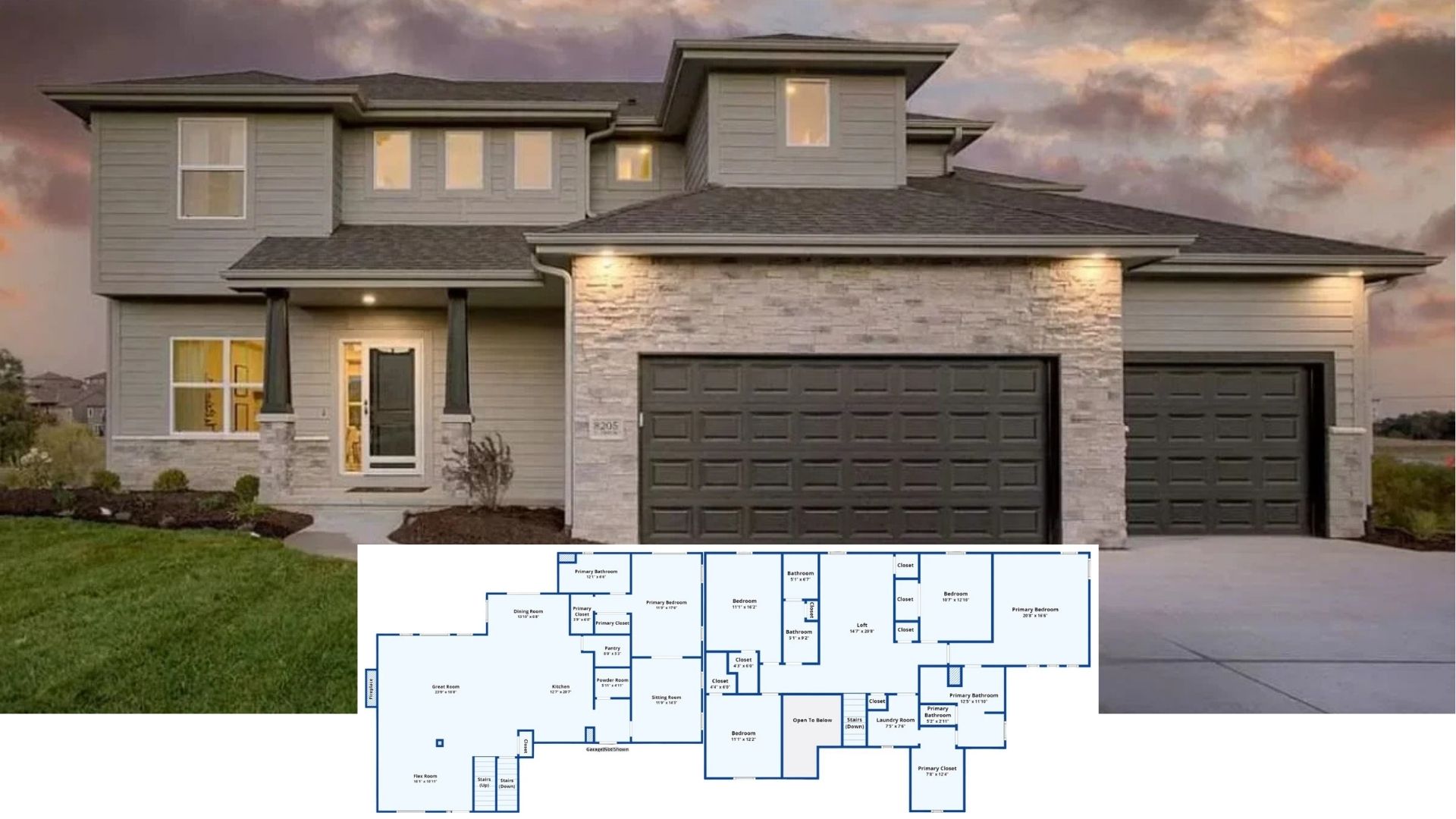 Watch the Sun Dip Behind This 3,529-Sq-Ft Modern Craftsman with 4 Bedrooms, Loft, and a Party-Ready Rec Room