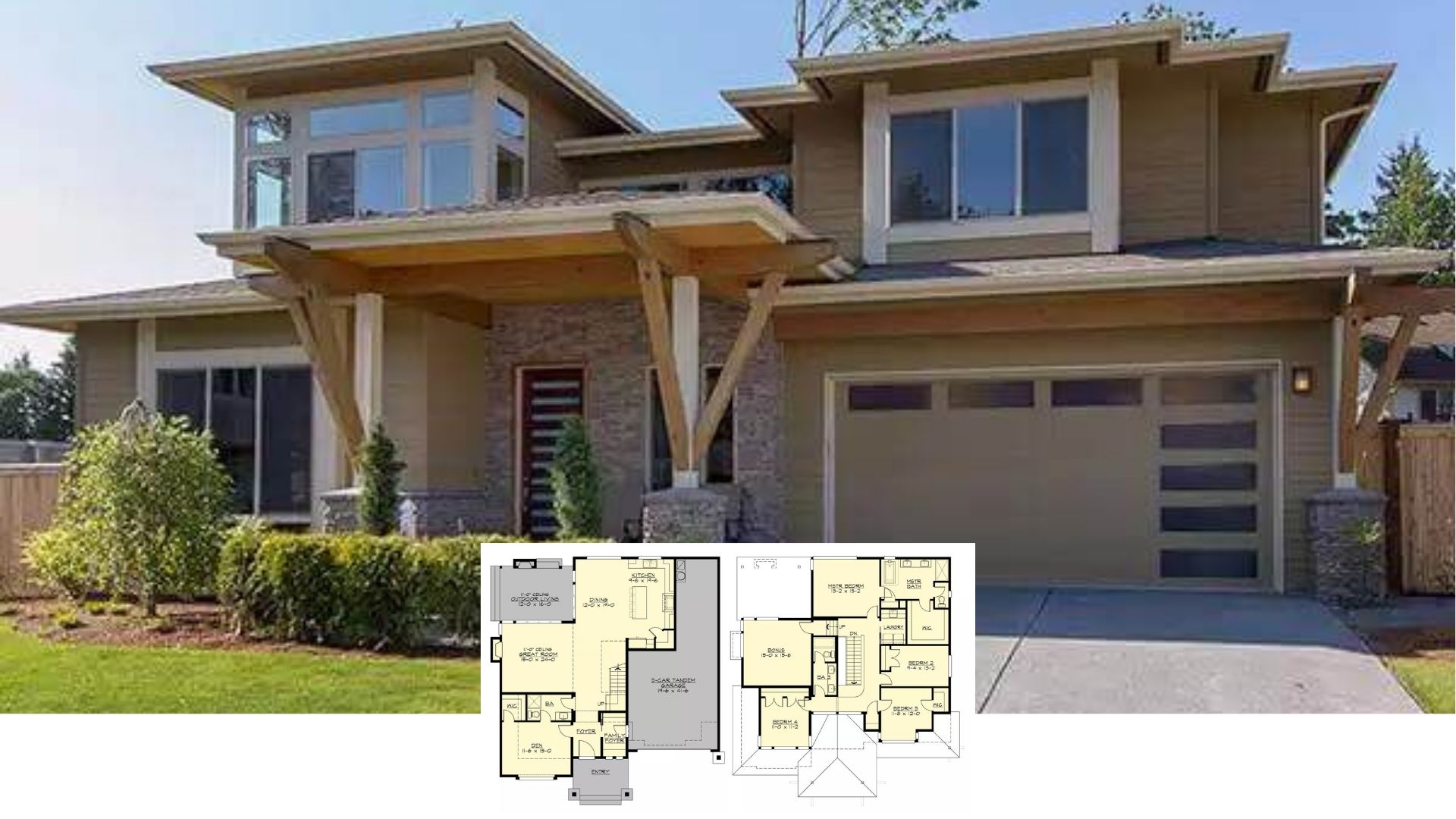 Step Inside This 2,875-Sq.-Ft. Modern Craftsman with Bold Timber Pillars and a Three-Car Tandem Garage (Floor Plan)