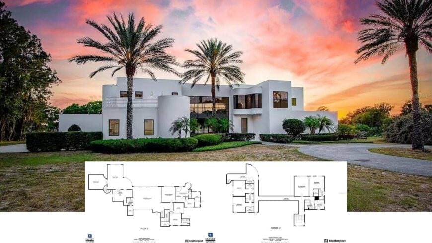 Step Inside This 7,500 Sq. Ft. Tropical Modern Estate with a Two-Story Living Room and Screened Pool Pavilion