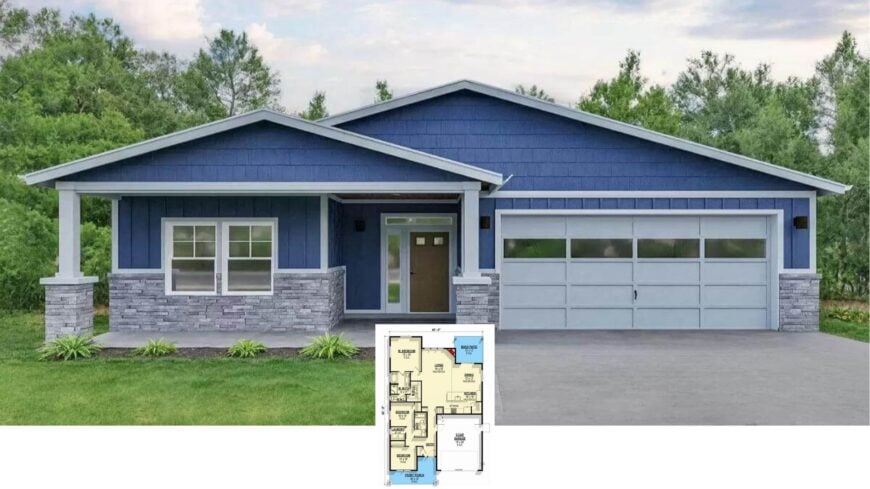 Step Inside this Bold Blue 3-Bedroom Craftsman with Vaulted Great Room (1,850 Sq. Ft. Floor Plan)