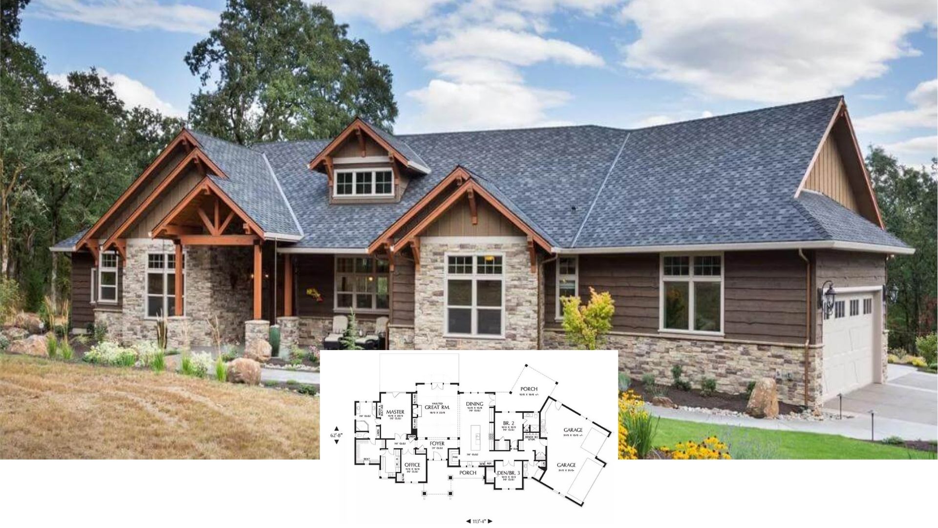 Tour This 2,870-Sq.-Ft. Stone-and-Timber Craftsman with a Vaulted Great Room and Dual Garages