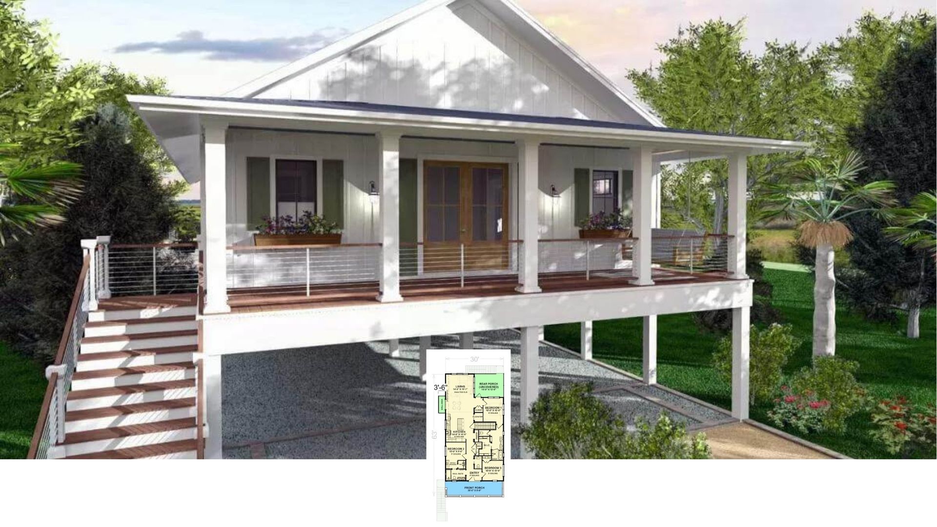 Tour This Elevated 3-Bedroom Coastal Craftsman with Wraparound Porch, Elevator, and Panoramic Views (≈1,430 Sq. Ft.)