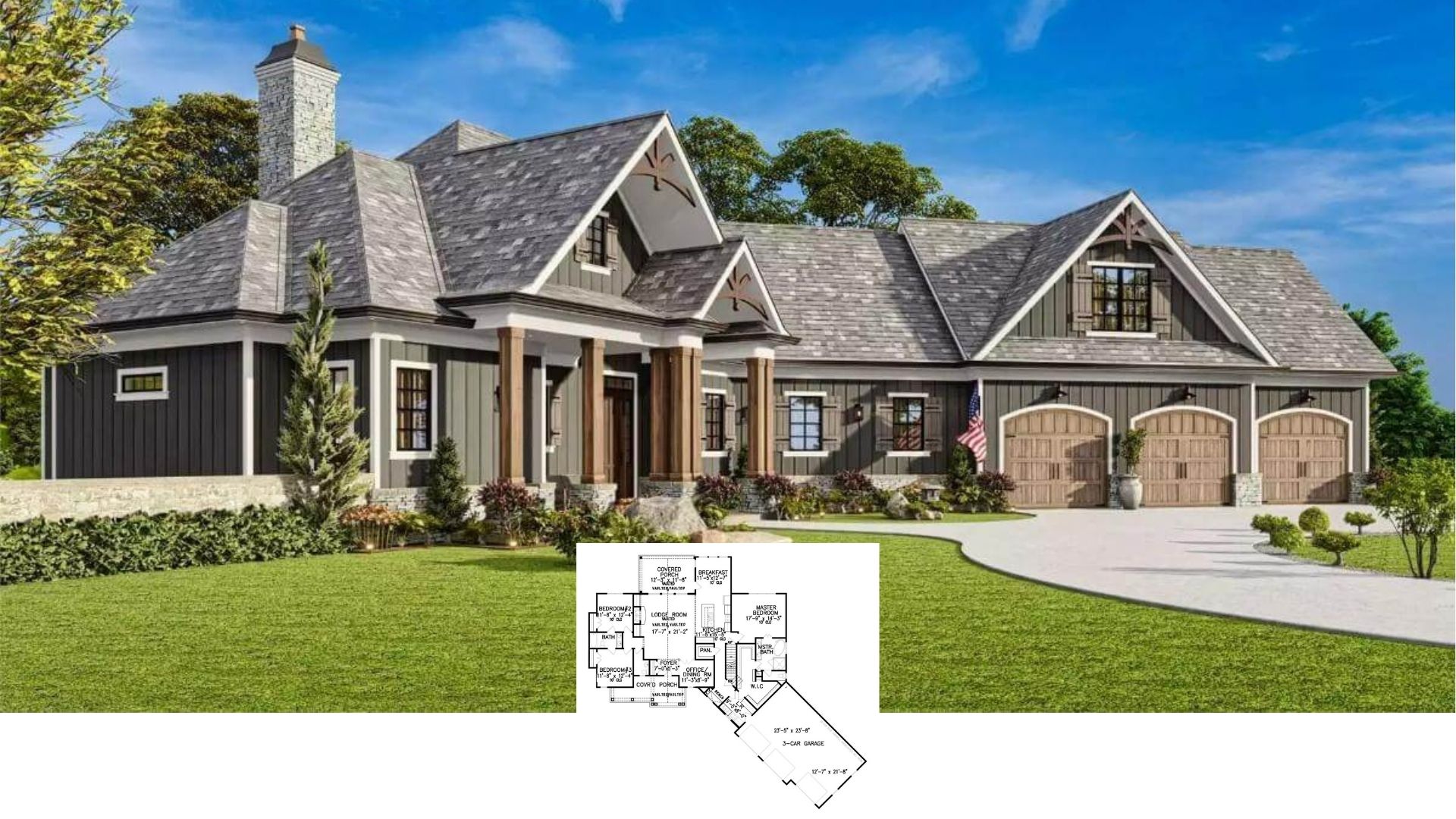 Tour This 3,400-Sq.-Ft. Craftsman Lodge Home with a Vaulted Great Room and Triple Garage