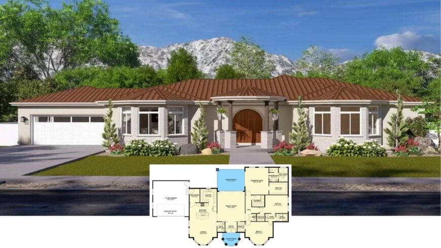 Tour This 3-Bedroom Mediterranean Home Where a Grand Arched Entry Takes Center Stage (Floor Plan)