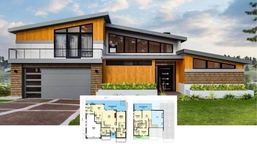 Tour This Angular 3-Bedroom Mid-Century Modern Home Wrapped in Wood, Stone, and Glass (Floor Plan)