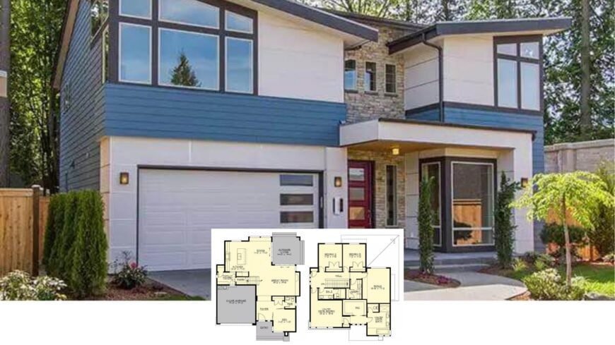 Tour This Bold 2,750-Sq-Ft Modern Craftsman With an Asymmetrical Roofline and Fiery Red Door (Floor Plan)
