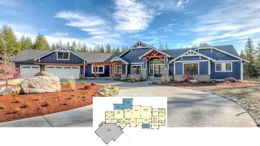 Step Inside This Timber-Trimmed 4-Bedroom Craftsman with a Vaulted Great Room and Outdoor Kitchen (Floor Plan)