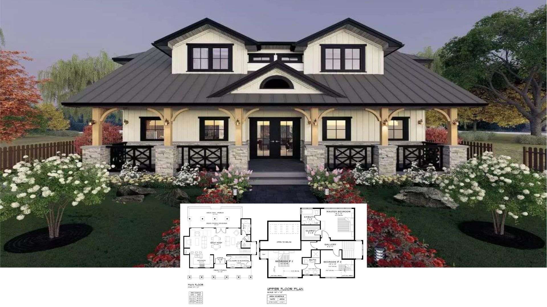 Step Inside This 3-Bedroom Craftsman Charmer with Bold Black Trim and Stone Columns