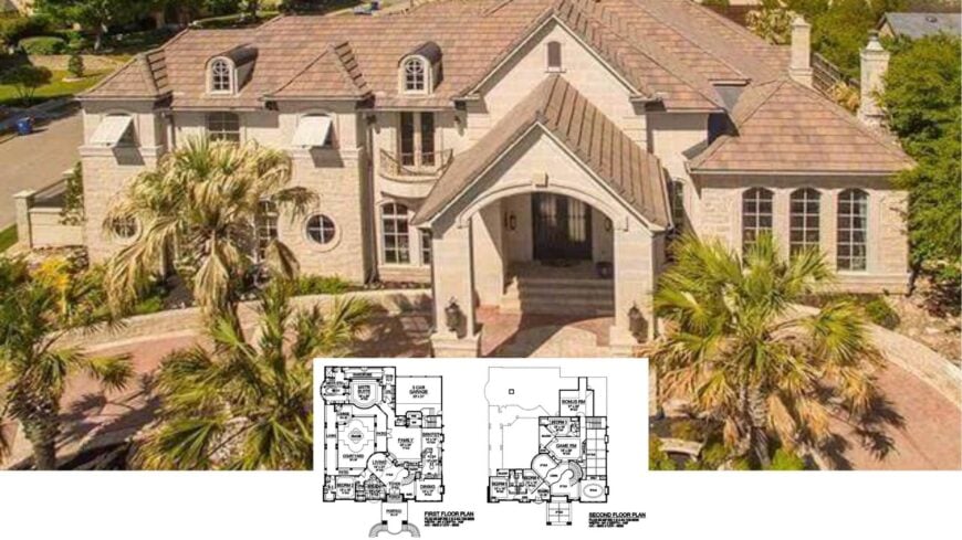 Tour This Palatial 8,200-Sq.-Ft. European Manor with a Fountain-Lined Courtyard and 5 Bedroom Suites (Floor Plan)