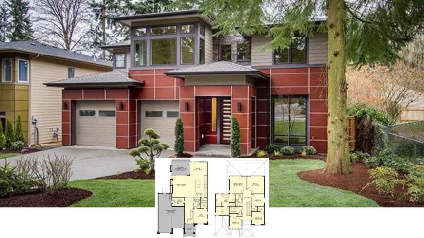 Step Inside This Striking 4-Bedroom Modern Craftsman with a Red-Panel Facade and Tandem 3-Car Garage (Floor Plan)