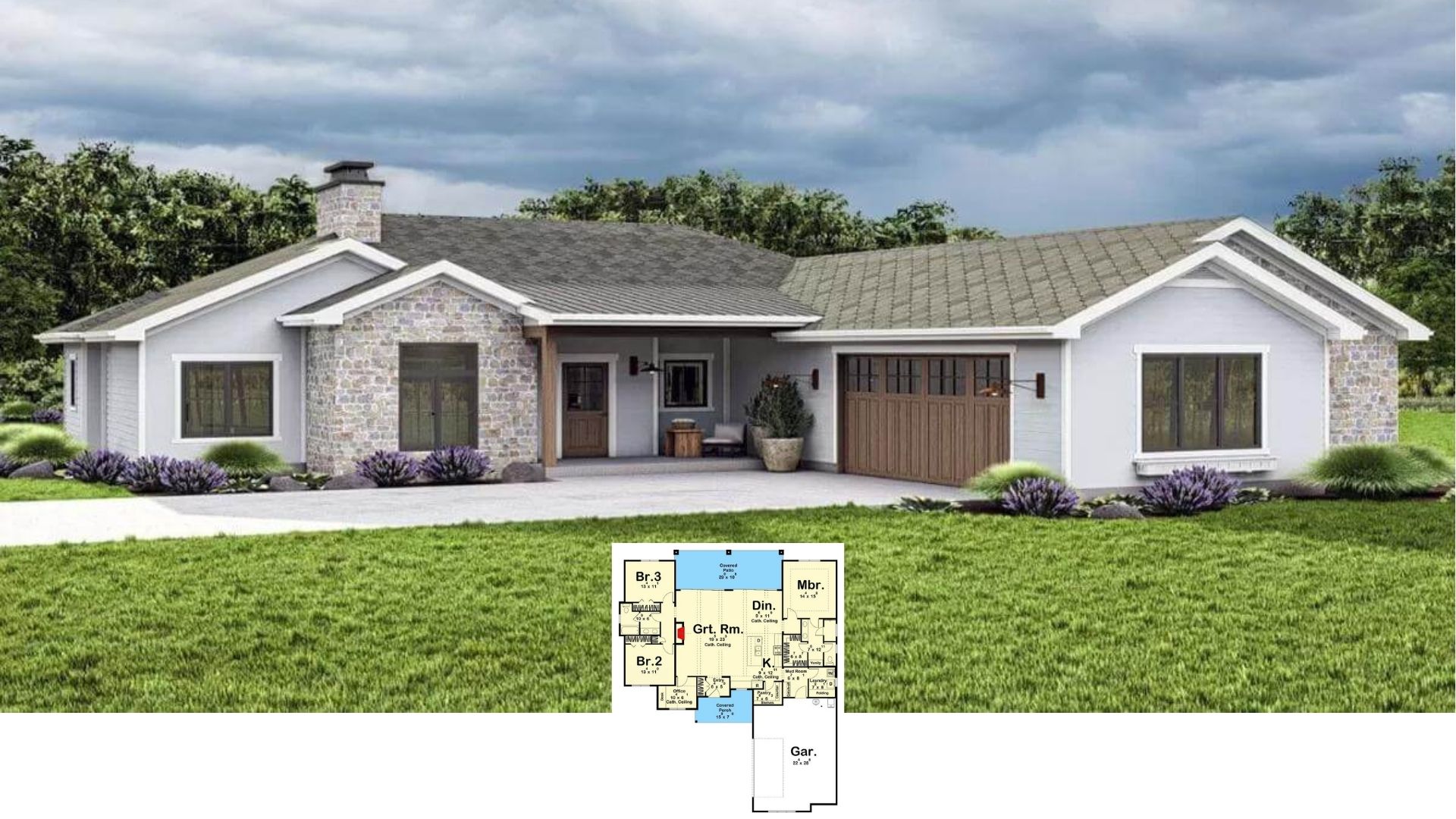 Tour This Stone-Kissed 3-Bedroom Rancher With a Breezy Great Room and Screened Porch (Approx. 2,400 Sq. Ft.)