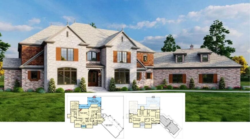 Tour This Grand 5-Bedroom French Country Manor with Stone-and-Brick Facade and Home Theater (Floor Plan)