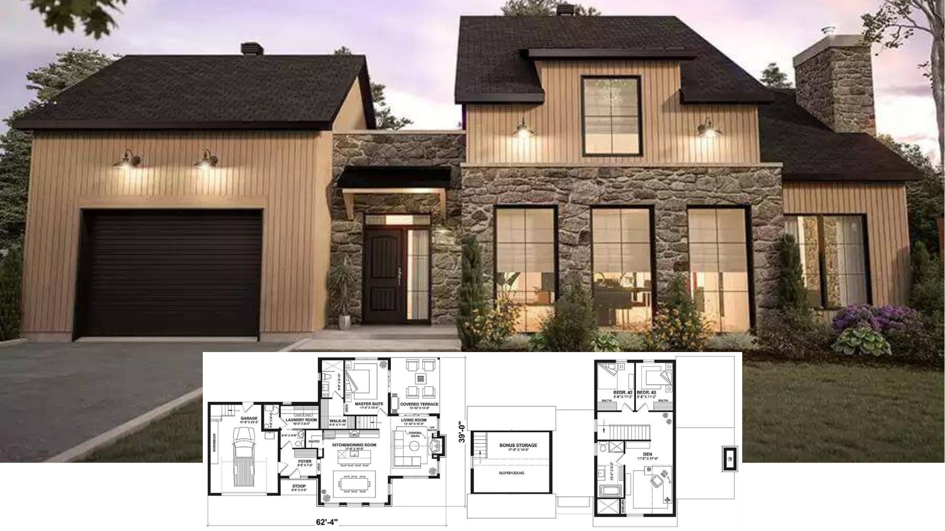 Step Inside This Rustic-Chic Farmhouse with a Vaulted Great Room and Stone Chimney (Approx. 2,800 Sq. Ft., 3-Bed, 2.5-Bath Floor Plan)