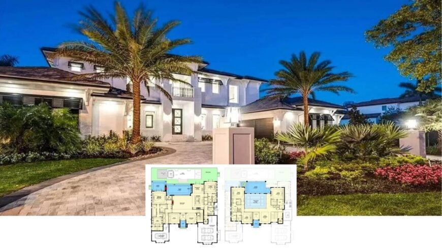 Step Inside This Spectacular 4-Bedroom Modern Tropical Estate with Canal Views and Fiery Pool Accents (Floor Plan)