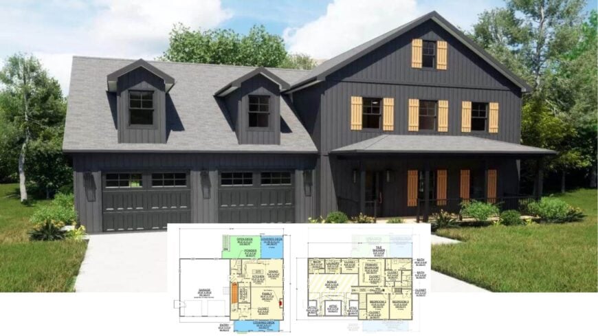 Tour This Striking 2-Story, 3-Bedroom Charcoal-Clad Farmhouse With Dual Decks and a Bonus Room (Floor Plan)