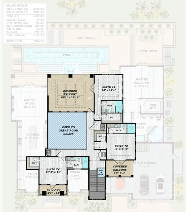 4-Bedroom Florida Style Two-Story Home with Covered Lanai and Balconies ...