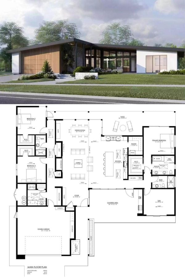 Single-Story Contemporary Style 3-Bedroom Pomona Home with Double ...
