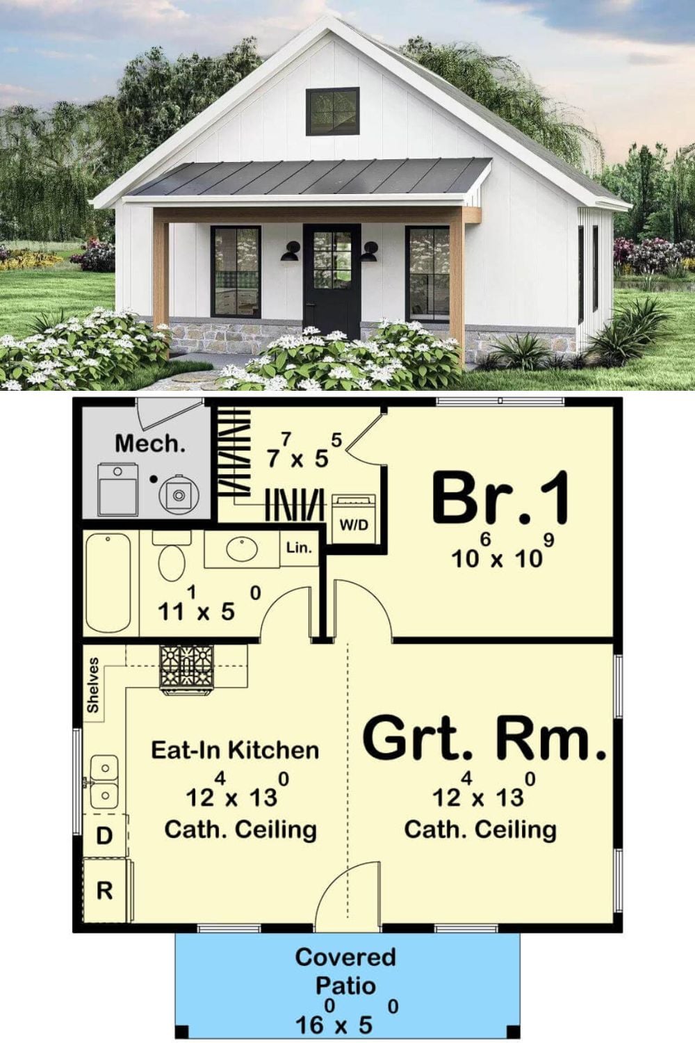 Single-Story Cottage Style 1-Bedroom ADU with Covered Front Porch ...