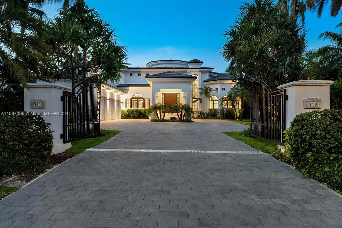 Front view of the 6,313 Sq. Ft. Mansion in Golden Beach, FL.