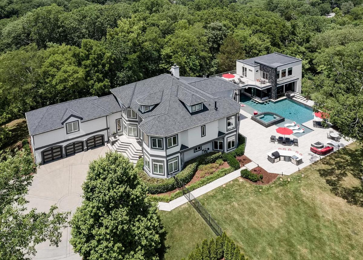 Aerial view of the 8,827 Sq. Ft. Mansion in Nashville, TN.