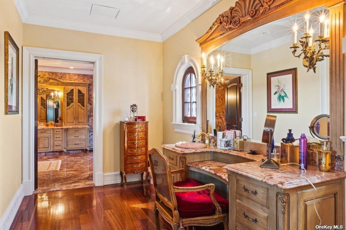 Powder room with custom vanity.