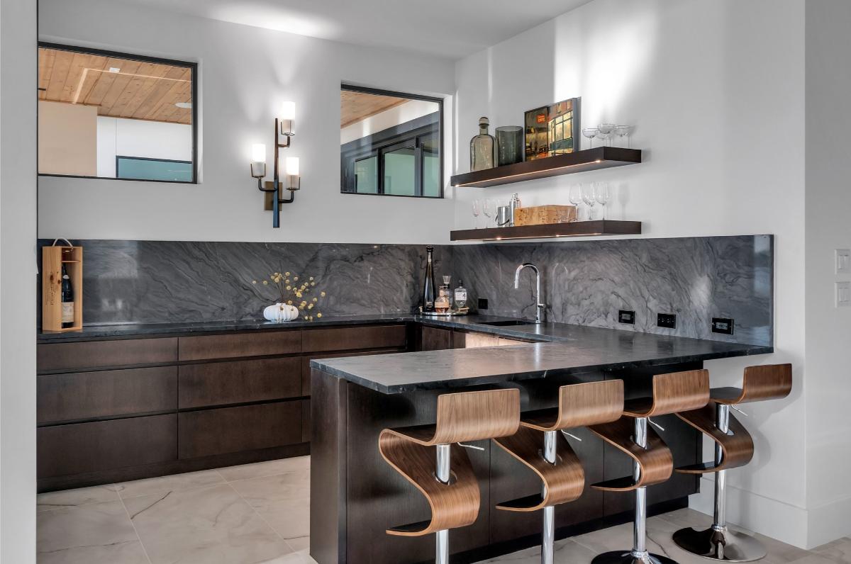 Bar with granite counters.