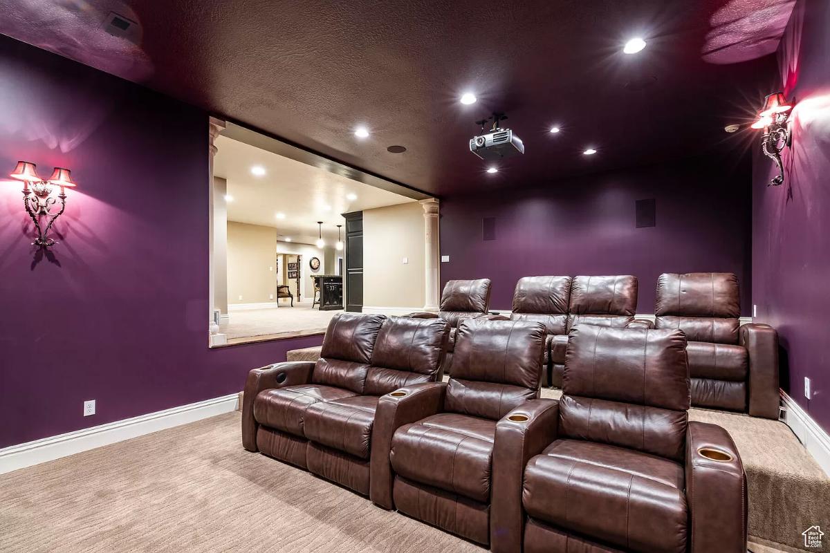 Home theater with custom lighting.