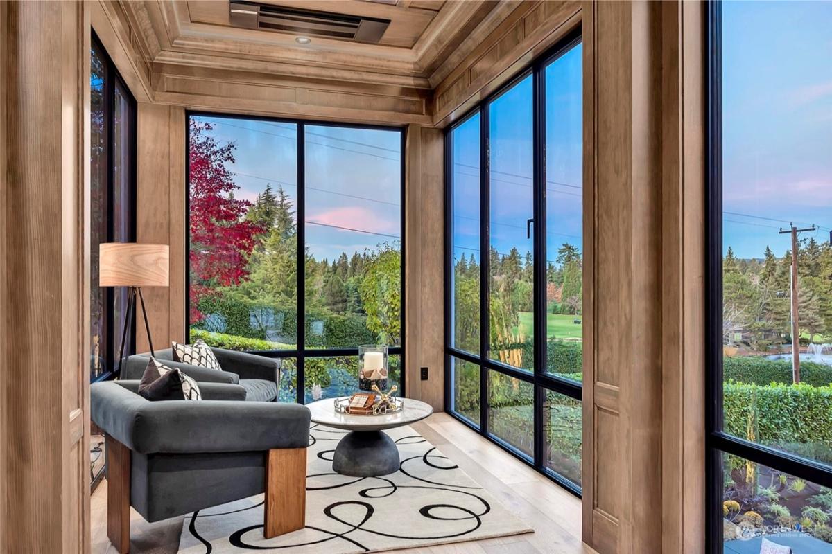 Sitting area with glass walls.