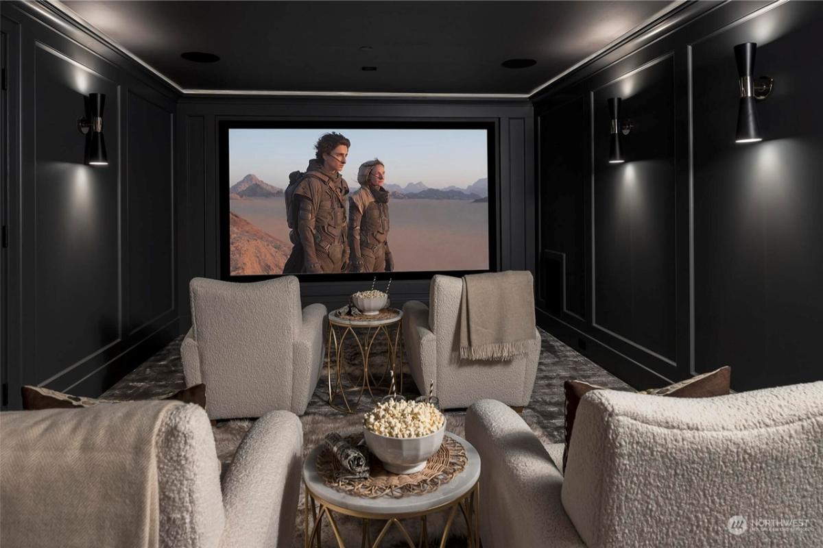 Home theater with custom lighting.