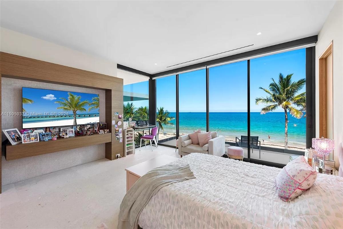 Bedroom with an ocean view.