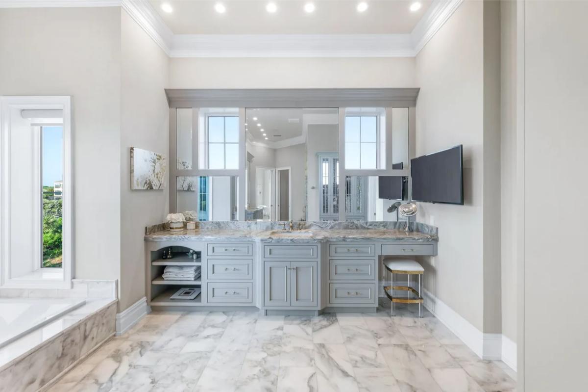 Bathroom with a custom-made vanity.