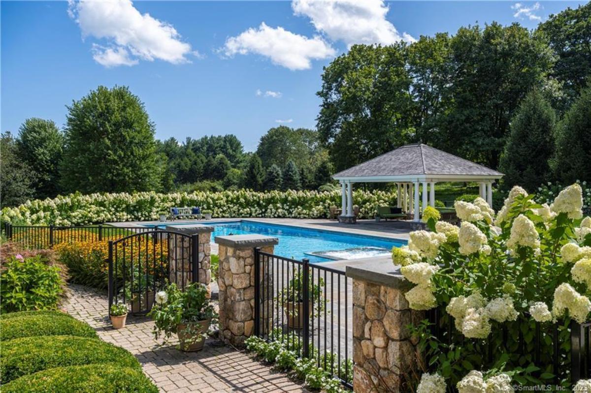 Pool with a cabana.