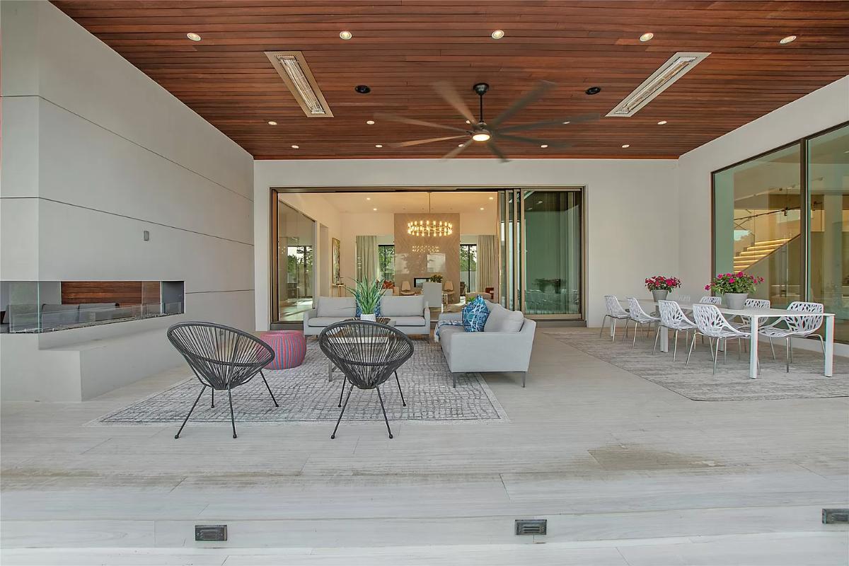 Outdoor living space with custom lighting.