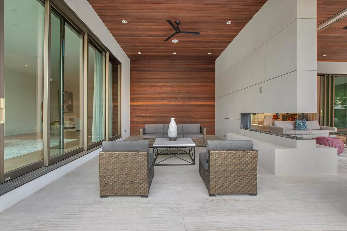 Outdoor living space with custom lighting.
