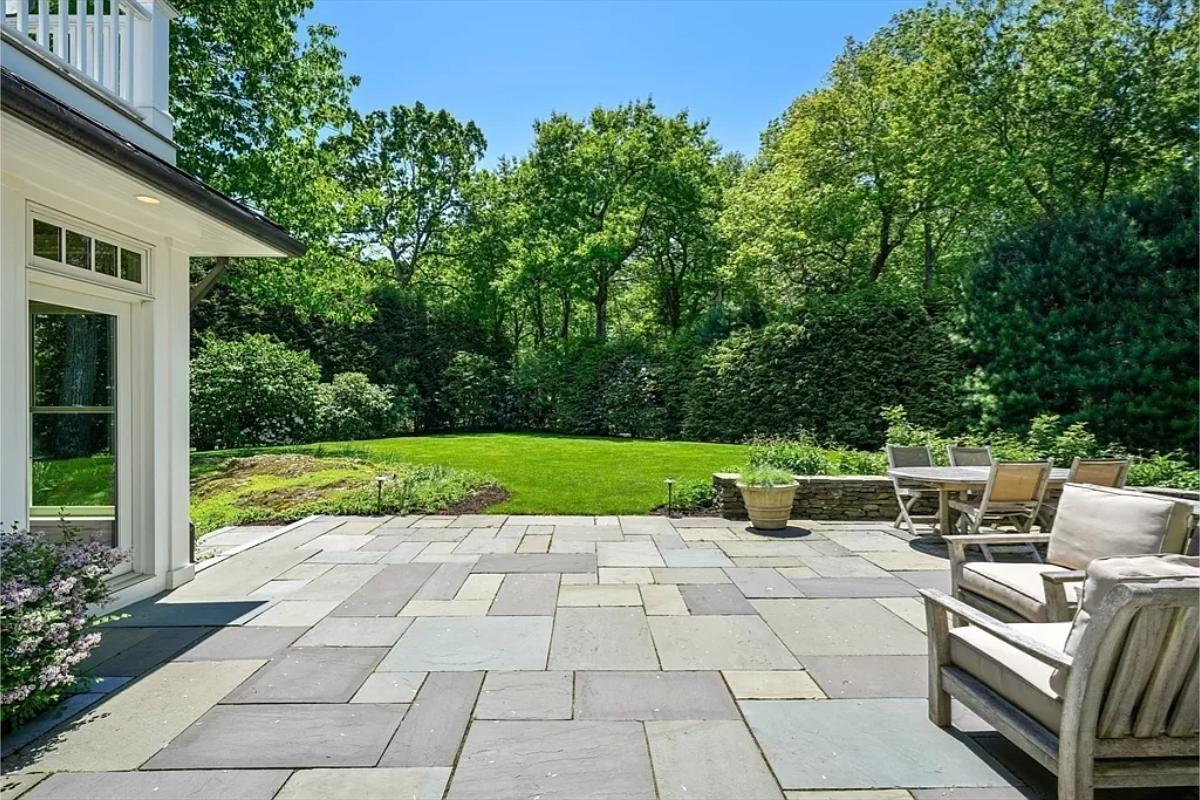 Patio with tables and chairs.