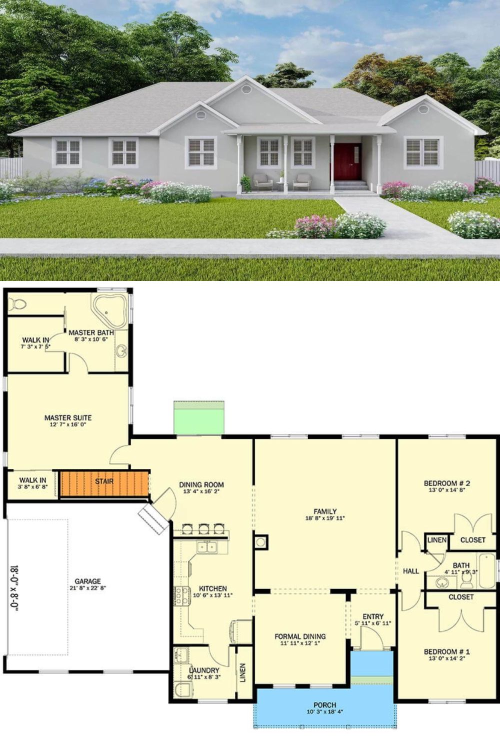 Southern Front Porch With One Story House Plan Southern Style House