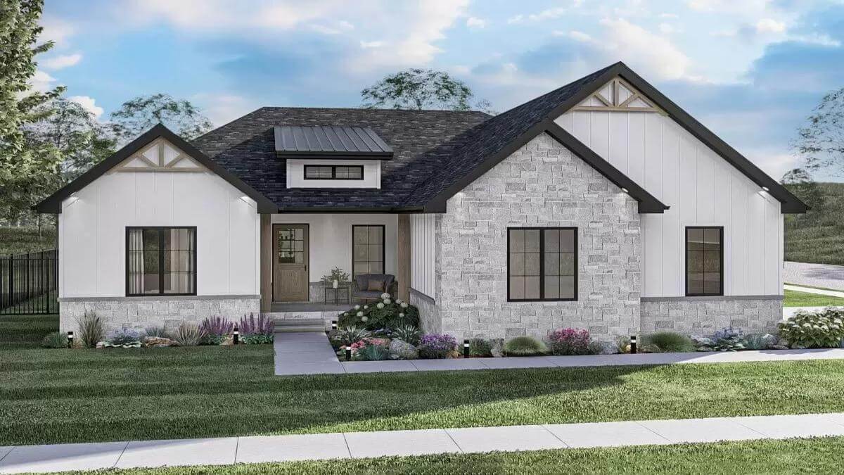 Single-Story New American Style 3-Bedroom Home for a Corner Lot with Open Concept Design (Floor Plan)