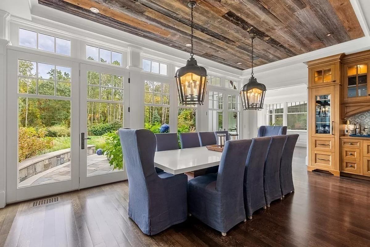 Dining room with a large table and chairs.