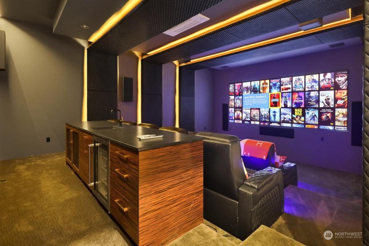 Home theater with custom lighting.