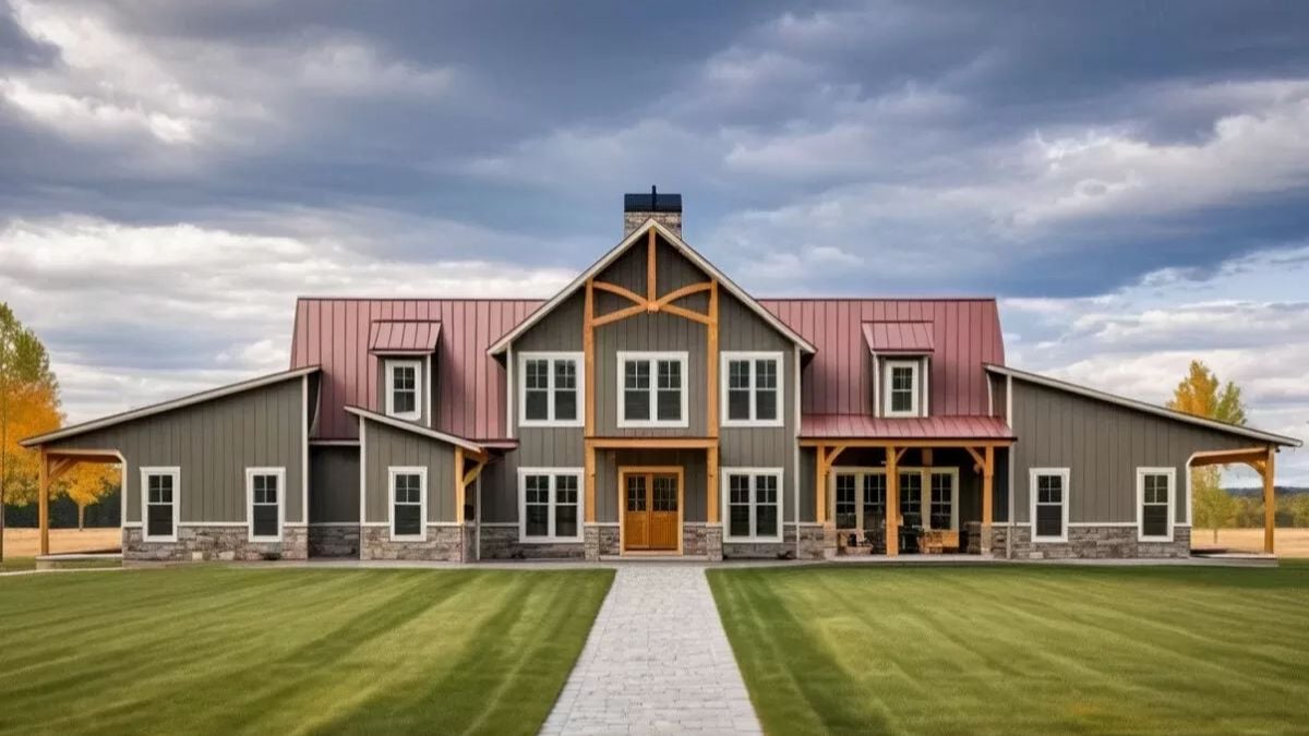 6-Bedroom Two Story Barndominium Home with Dual In-Law Apartments 