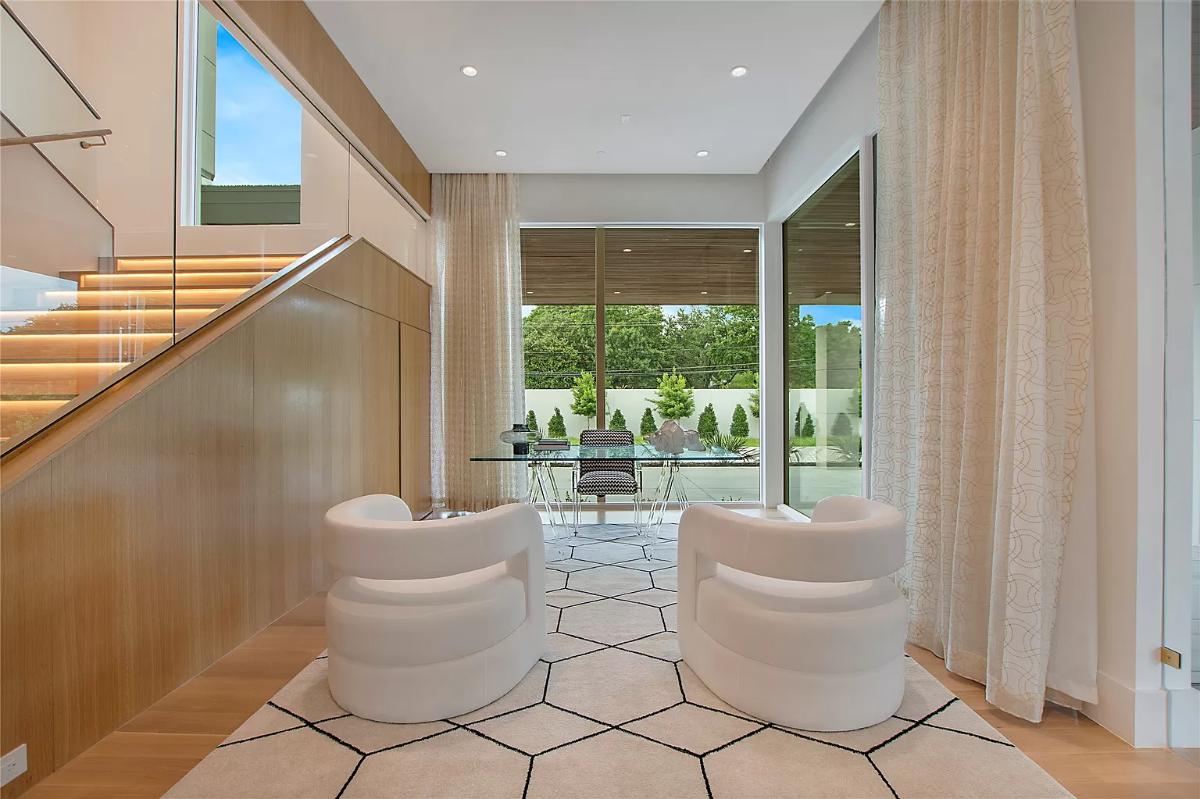 Home office with glass walls.