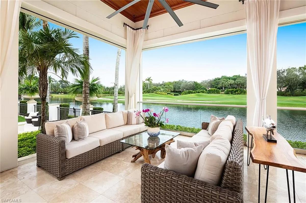 Outdoor living space with couches.
