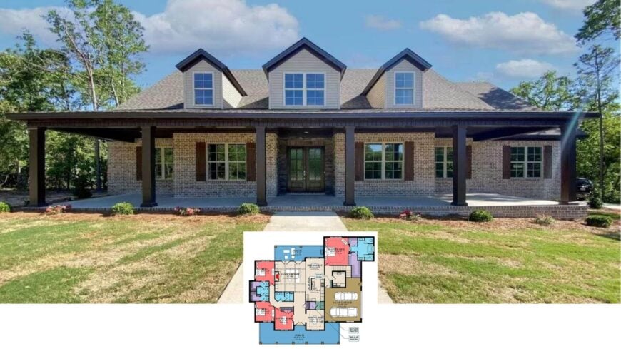 Step Inside This 3,072-Sq-Ft Brick Craftsman with Wraparound Porch, Deep Overhangs, and a Versatile Bonus Room