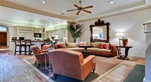 The family room opens completely into the kitchen.