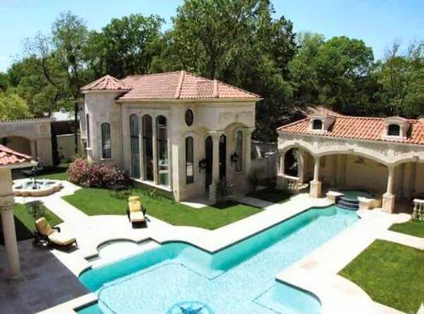 Pool area complemented by a cabana.