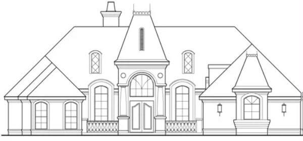 Front elevation sketch of the Bali Hai 3-bedroom single-story traditional home.