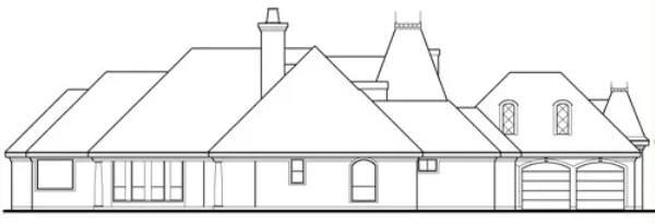 Left elevation sketch of the Bali Hai 3-bedroom single-story traditional home.