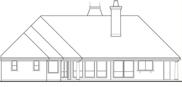 Rear elevation sketch of the Bali Hai 3-bedroom single-story traditional home.