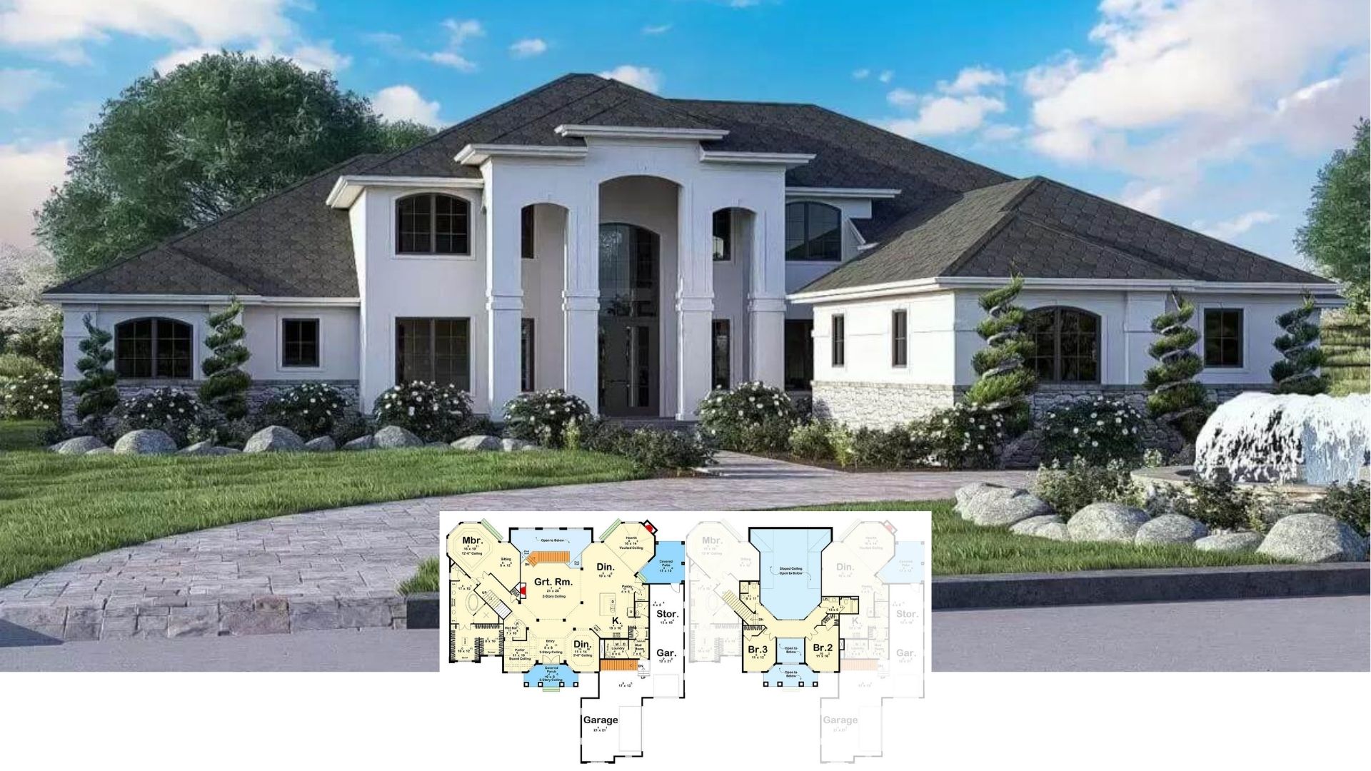 Step Inside This Stately 3-Bedroom Transitional Home with a Two-Story Great Room and Fluted-Column Entrance