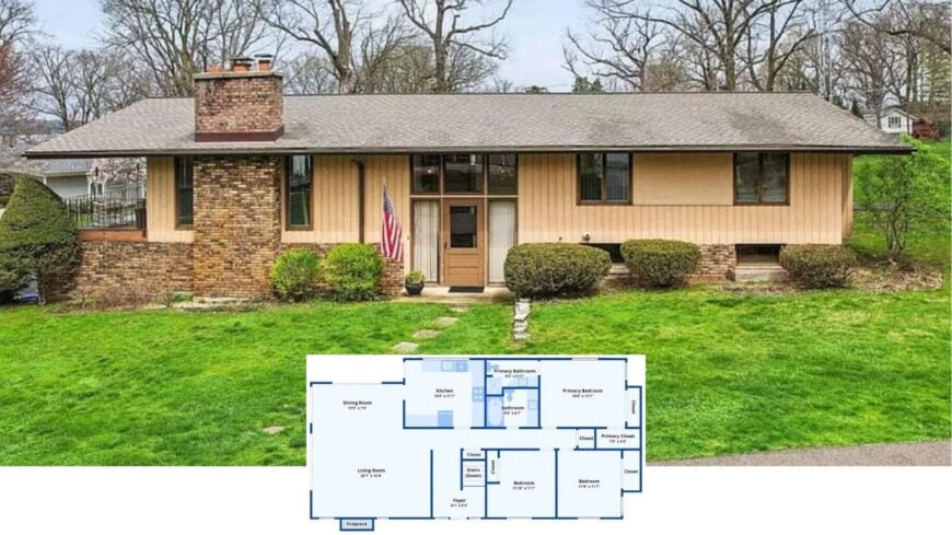 Tour This Woodsy 3-Bedroom Craftsman Hideaway with Mid-Century Flair and a Show-Stopping Brick Chimney
